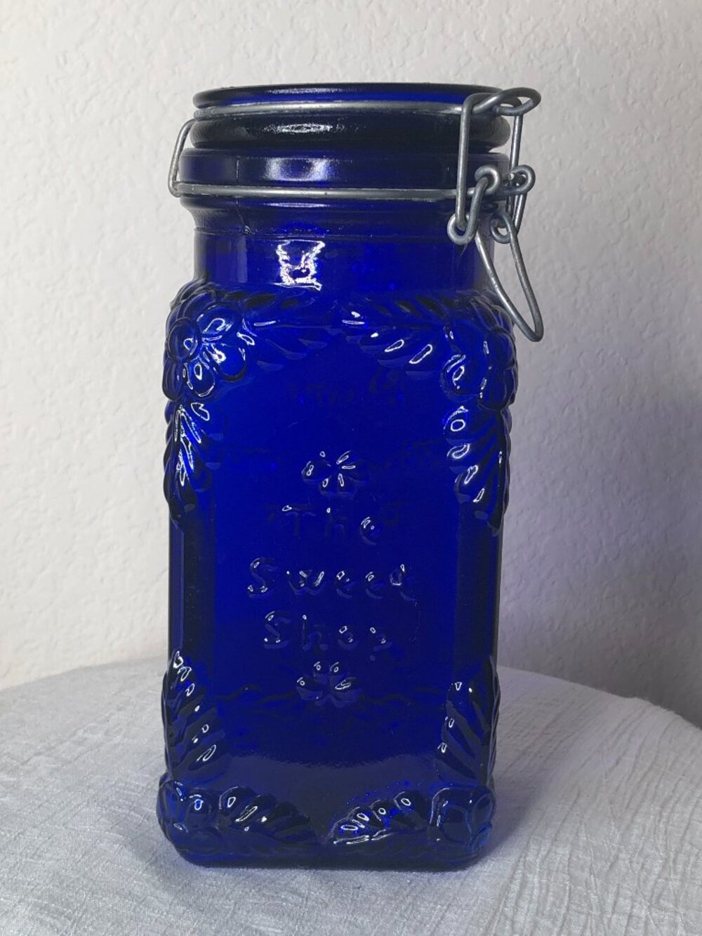 Vintage Cobalt Blue Glass Jar Canister-"Crownford Giftware"